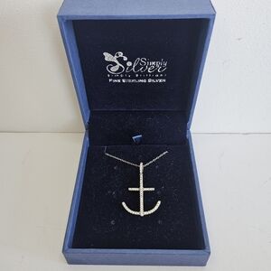 Sterling Silver 925 Italian Necklace With Anchor pendant Rhinestones